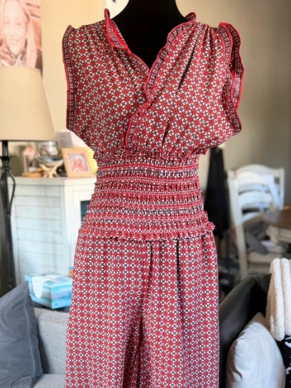 Max Studio Orange and White Smocked Romper
